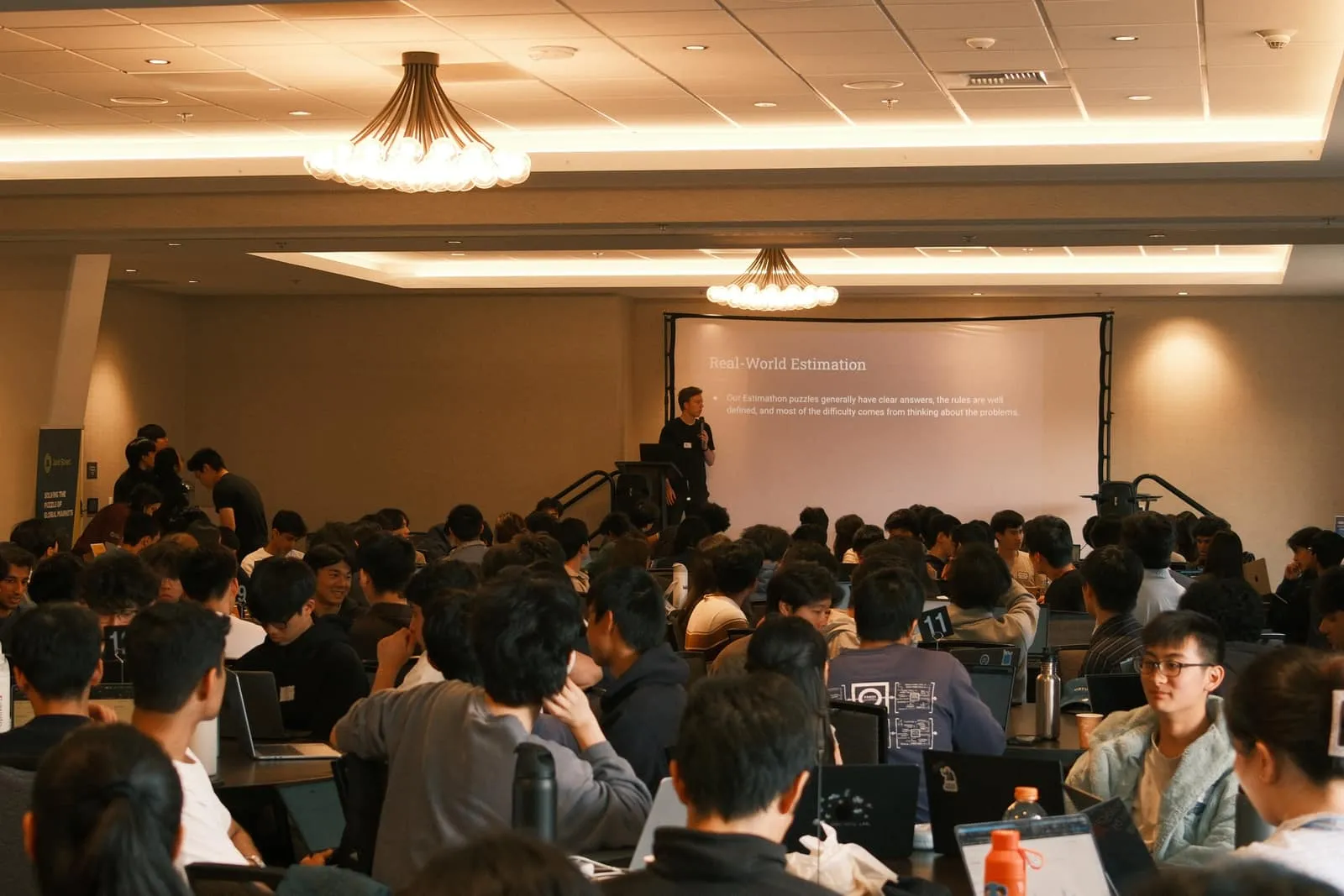The competition floor during a presentation at the Berkeley Trading Competition