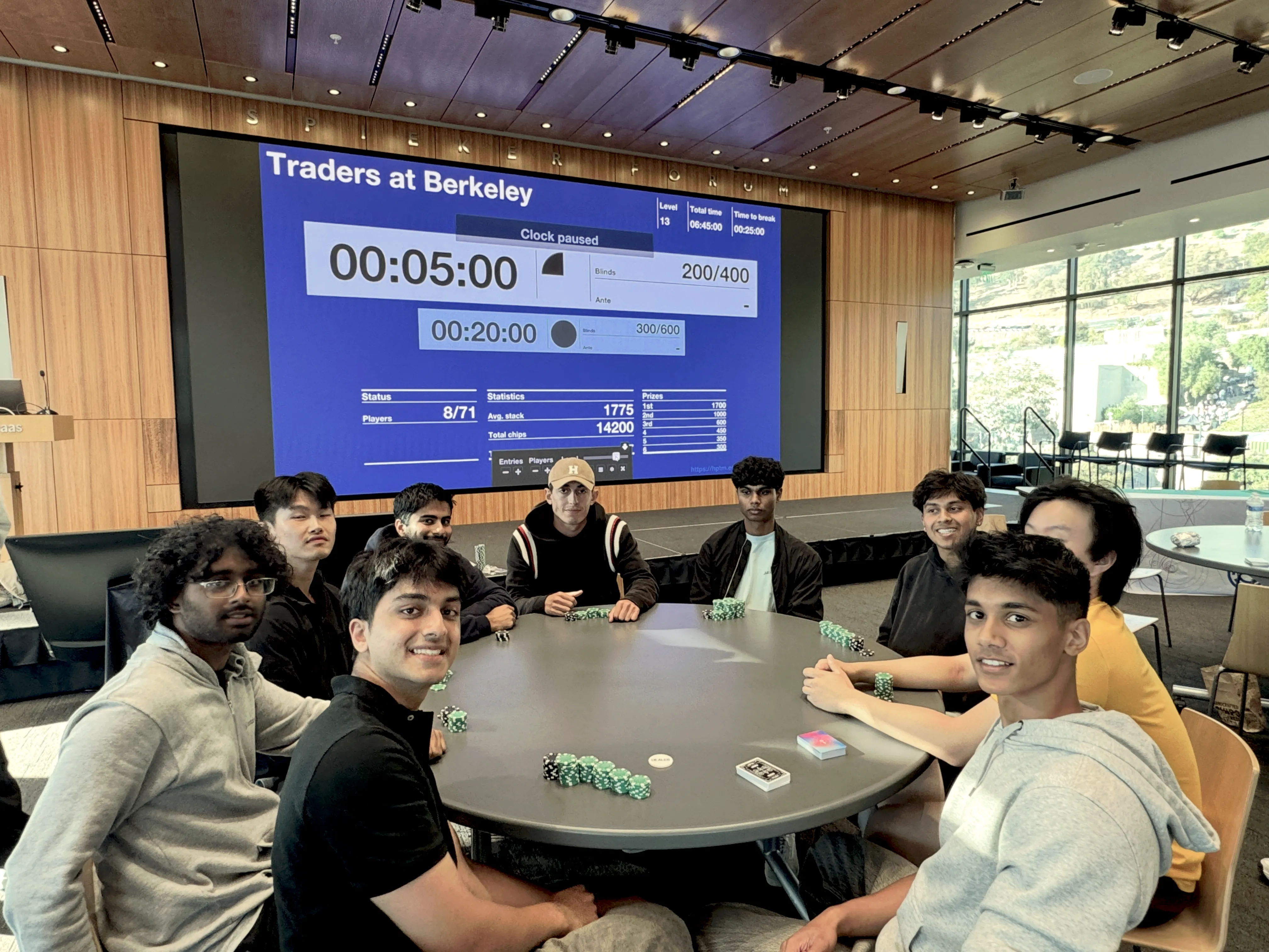 Finalists gathered around a table during the Poker Tournament